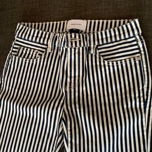 Current/Elliot Cropped Lexton Blue and Off White Striped Ankle Zip Jeans